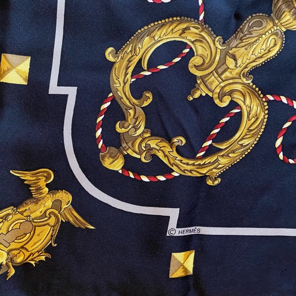 Hermes France  35+" Sq Black Red Grey Gold Silk Scarf- Keys Design & Box - Picture 3 of 7